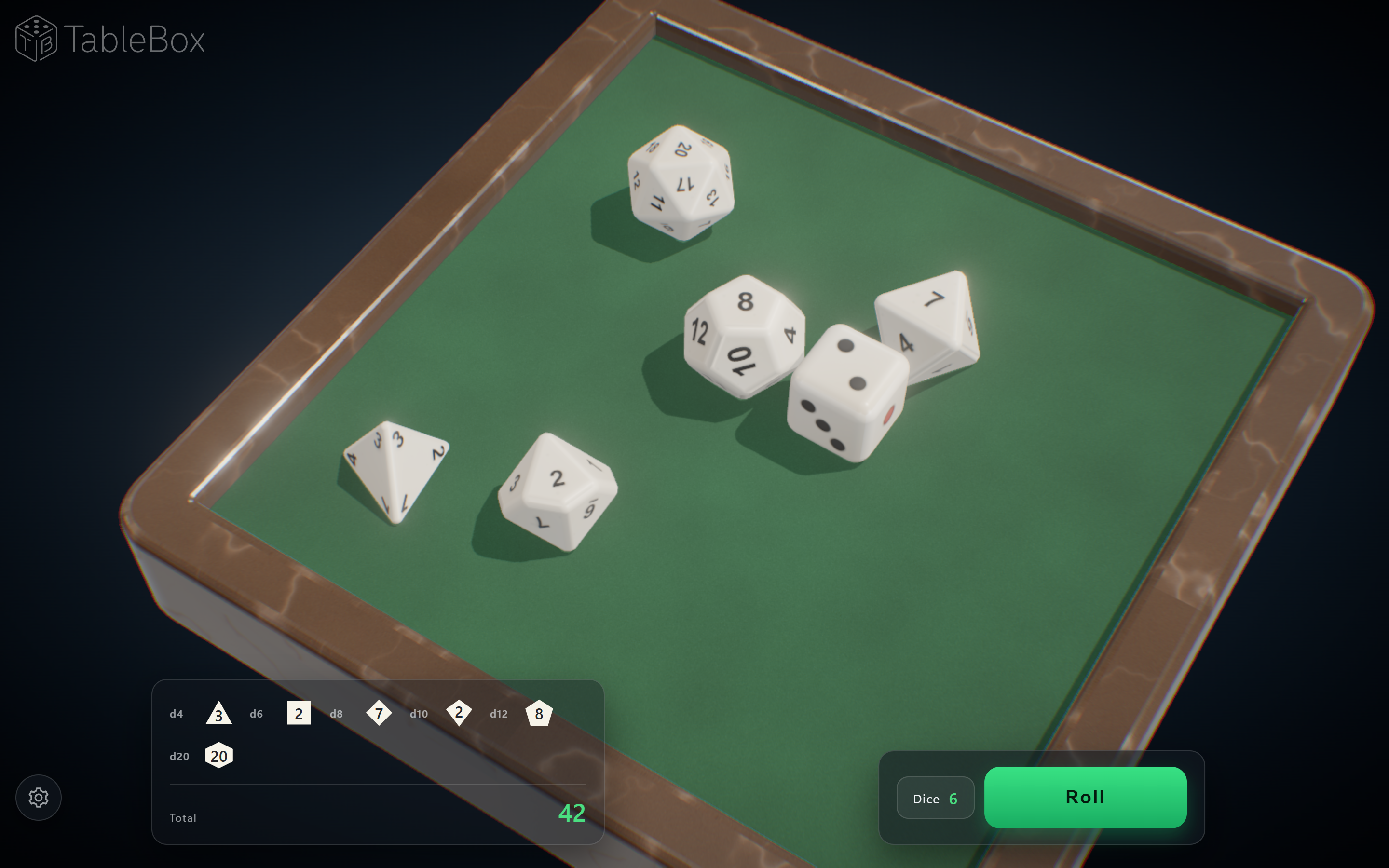Dice on desktop: rolled dice and their total